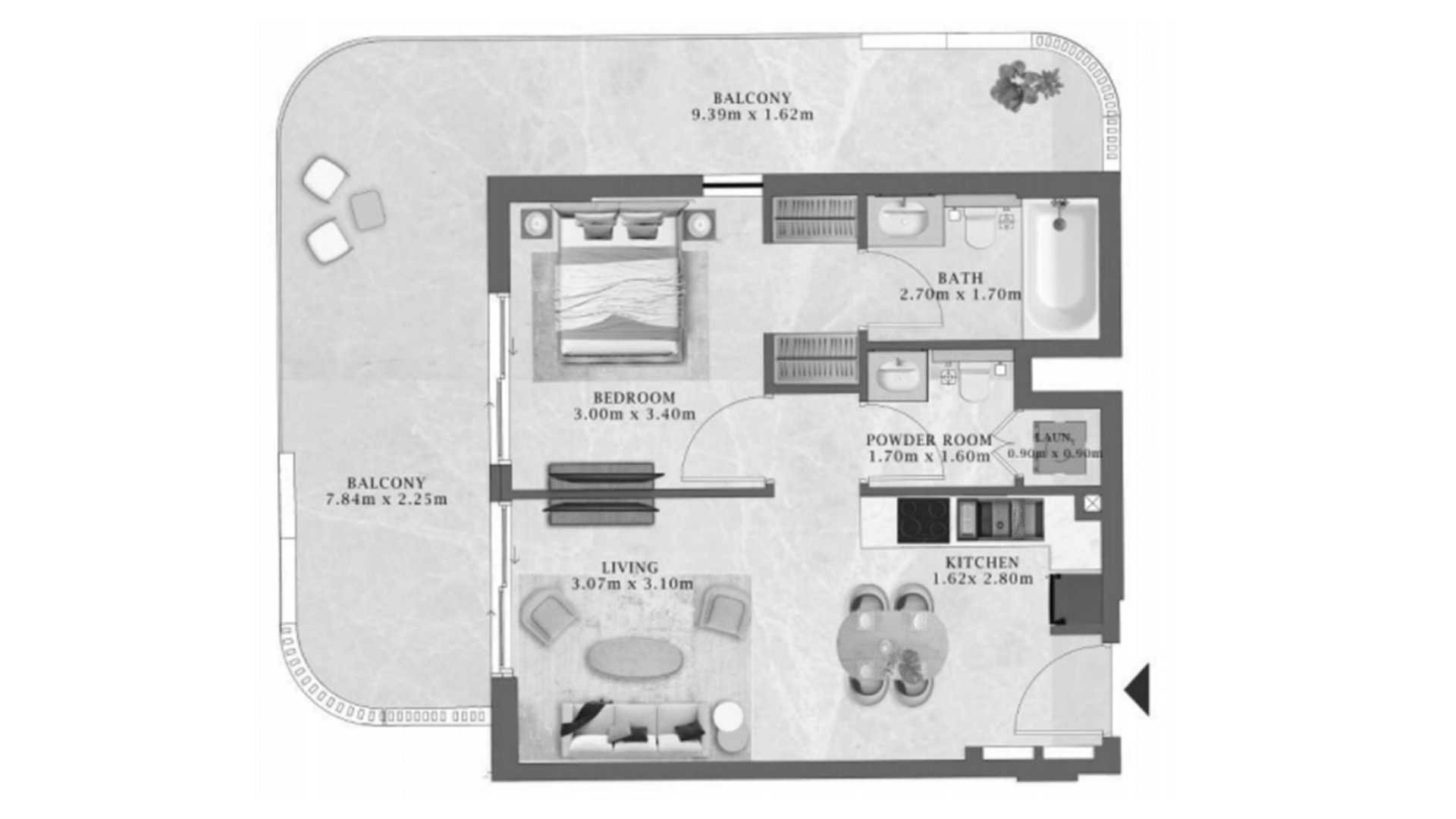 Apartment floor plan, 1 bedroom in Arthouse Residences No. 11009