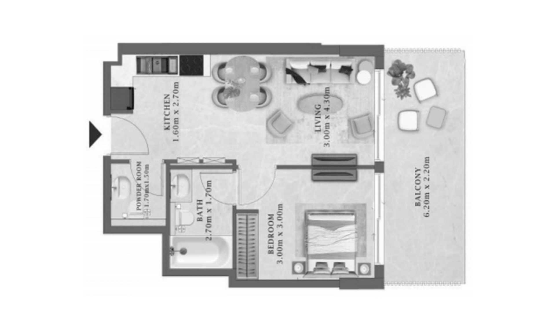 Apartment floor plan, 1 bedroom in Arthouse Residences No. 11011