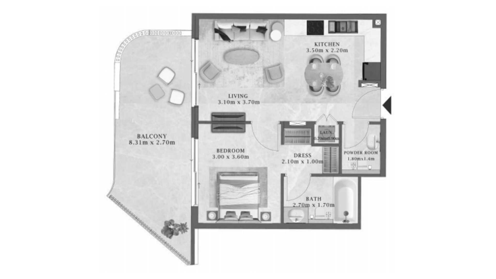 Apartment floor plan, 1 bedroom in Arthouse Residences No. 11012