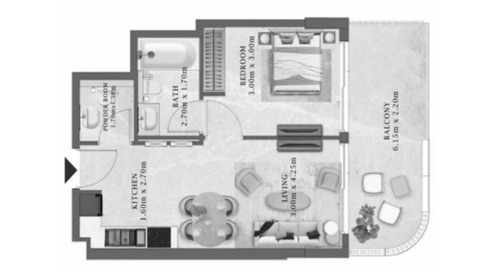 Apartment floor plan, 1 bedroom in Arthouse Residences No. 11010